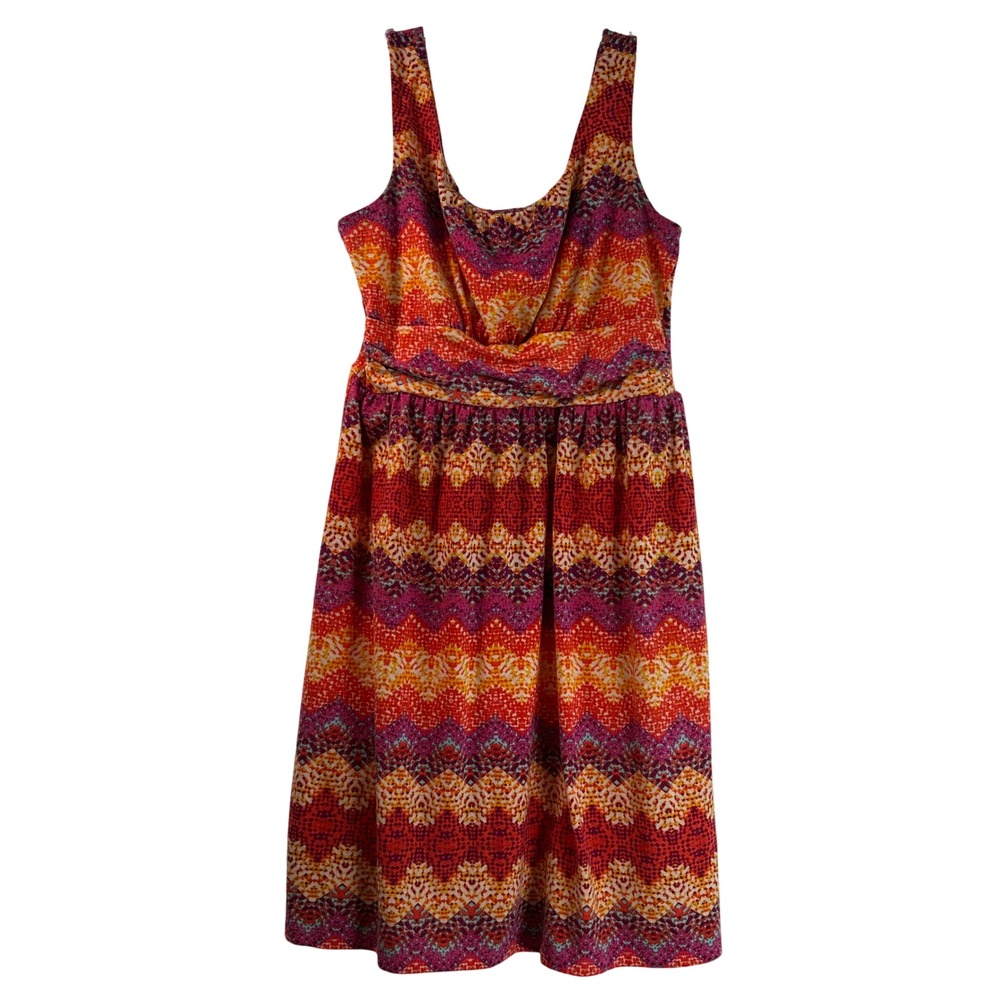 Faded Glory Womens Small Orange Red Chevron Knit Sleeveless Sundress Warm Combo